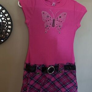Pink Butterfly Plaid Dress